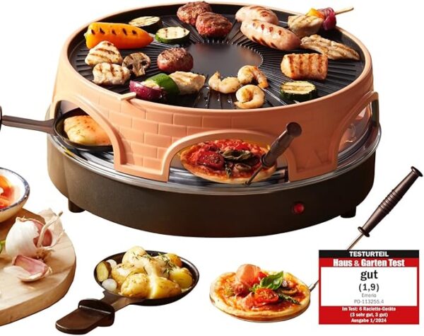 Emerio Pizza Oven, Pizzarette the Original, 3 in 1 Pizza Raclette Grill(
