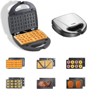 OKYUK Sandwich Maker with 6 Interchangeable Plates, 750 W